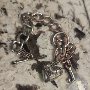 Juicy Couture Silver and Gold Heart Toggle Bracelet CHAIN BAG CHARM